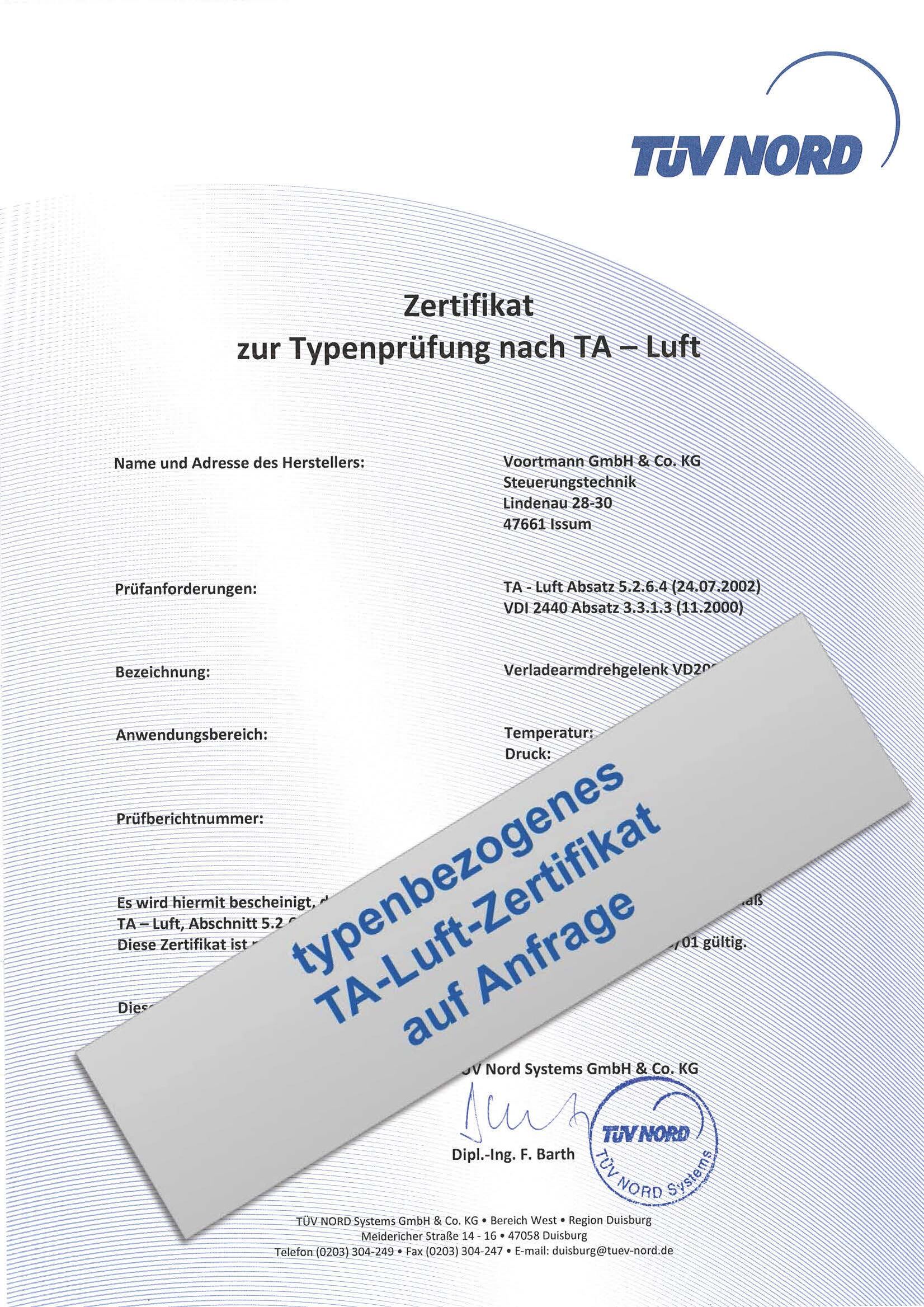 TA-Luft Zertifikat TA-Luft