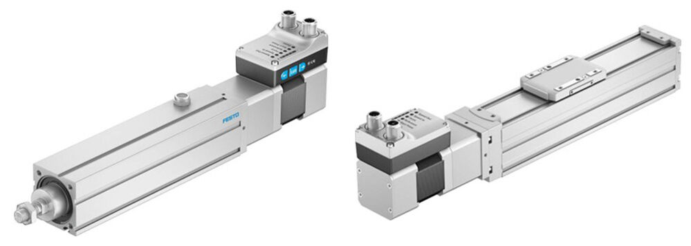 Beispiele für Elektrozylinder von Festo mit und ohne Kolbenstange