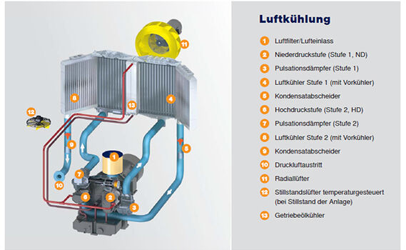 Funktion eines ölfreien Kompressors Schaubild ölfreier Kompressor