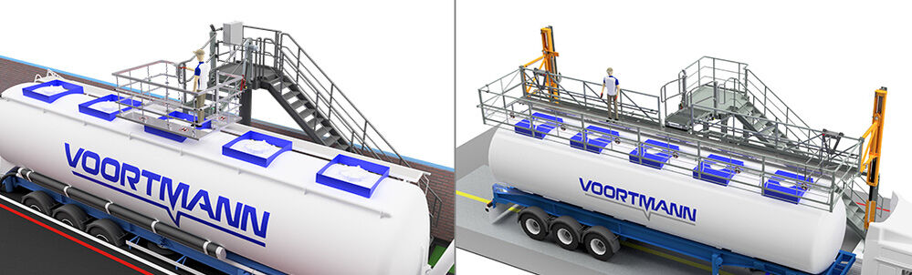 Verladebühne mit Schutzkörben, truck loading platform with folding stairs and safety cage