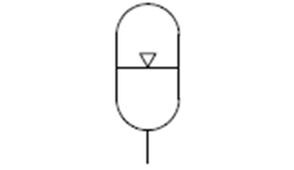 Hydraulik-Schaltzeichen: Gasdruckspeicher, Trennung der Medien durch Membran (Membranspeicher)