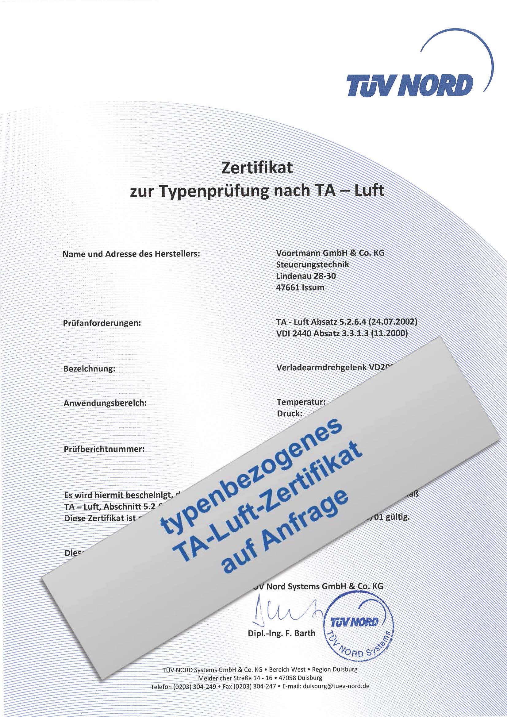 Zertifikat TA-Luft