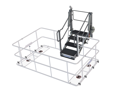 Klapptreppe, 4-stufig, pneumatisch, Schutzkorb mit Klappgitter und Klapptür